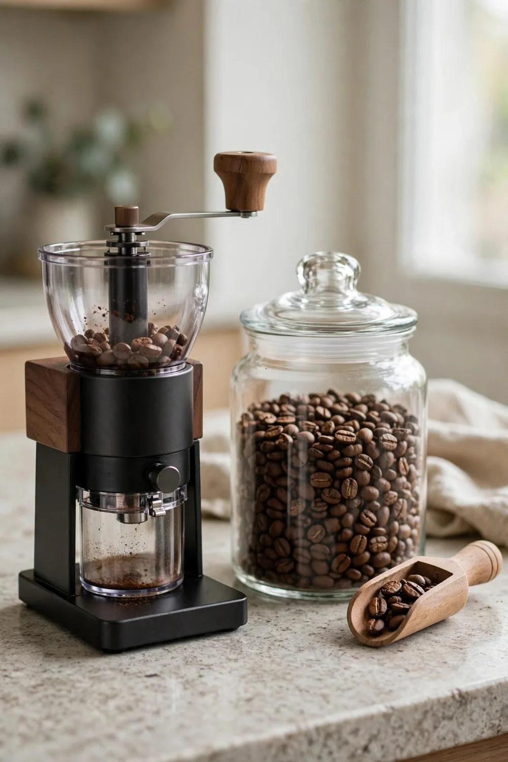 How to set up a coffee station at home with burr grinder and fresh beans