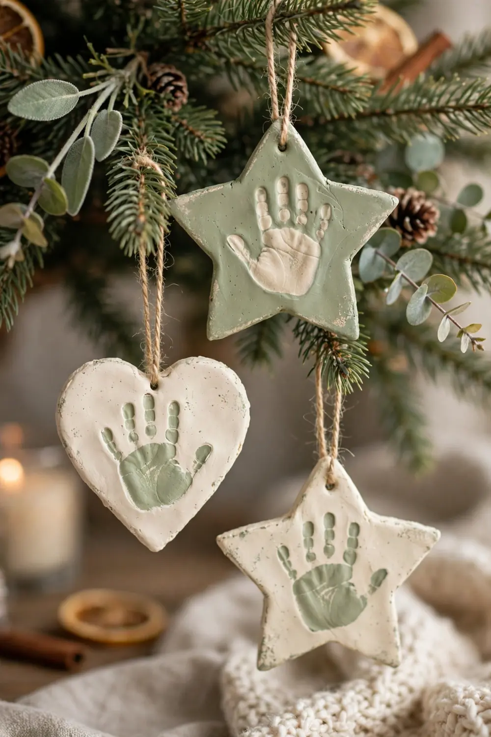 Painted salt dough keepsake ornament with a handprint, a sentimental diy christmas ornament idea