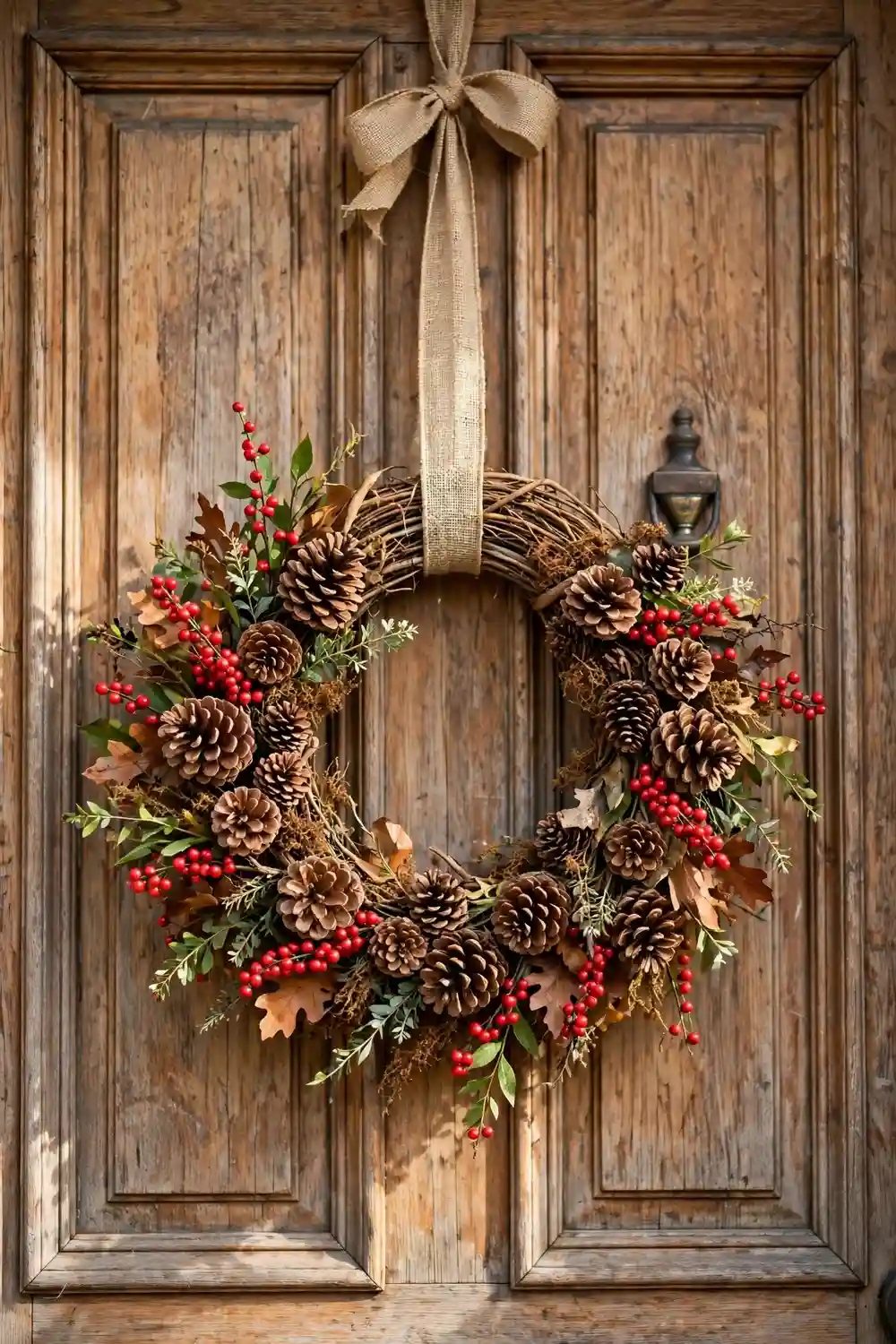Dollar Tree Thanksgiving decor DIY pinecone and berry wreath
