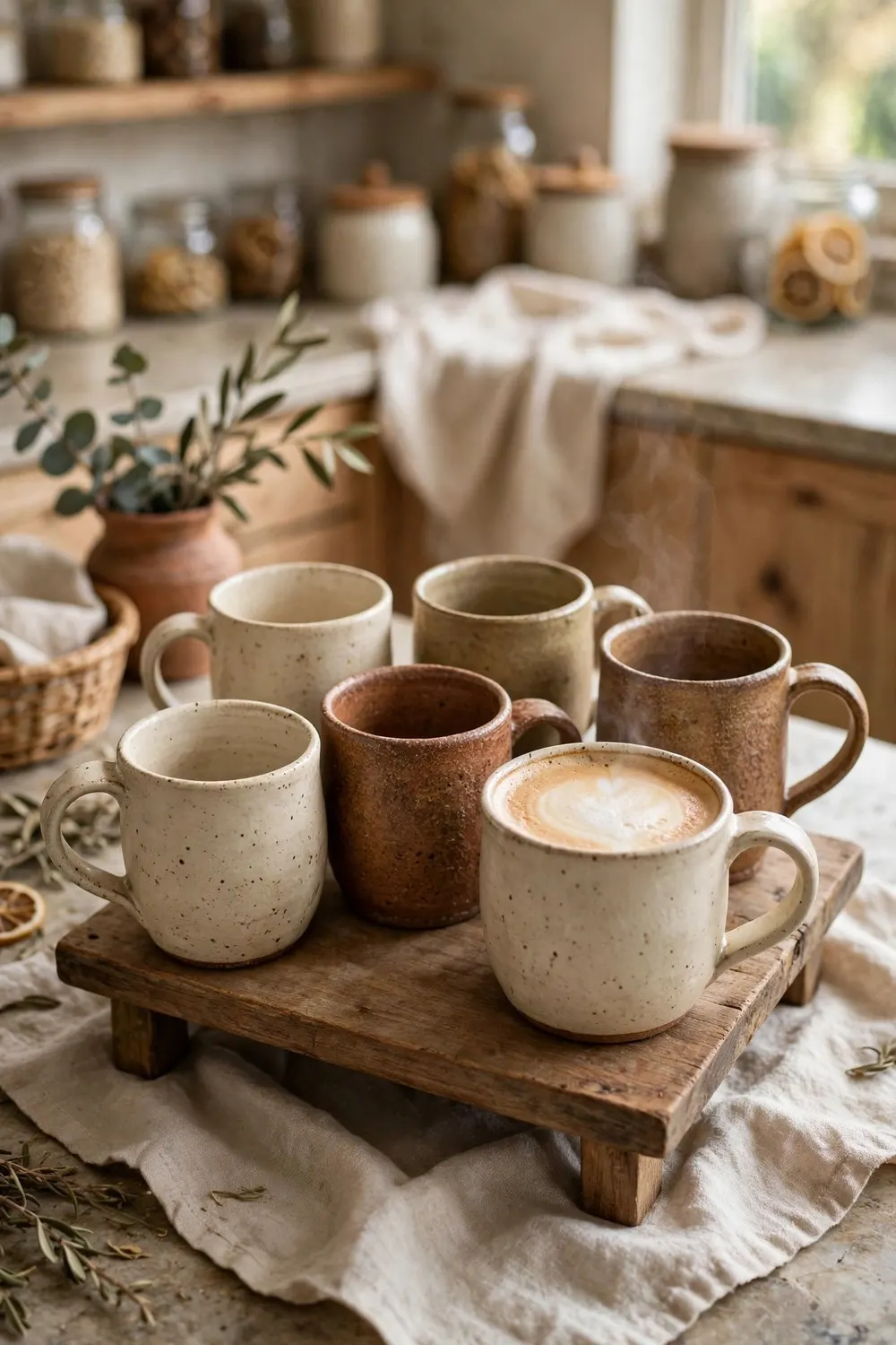 How to set up a coffee station at home with stoneware mugs display