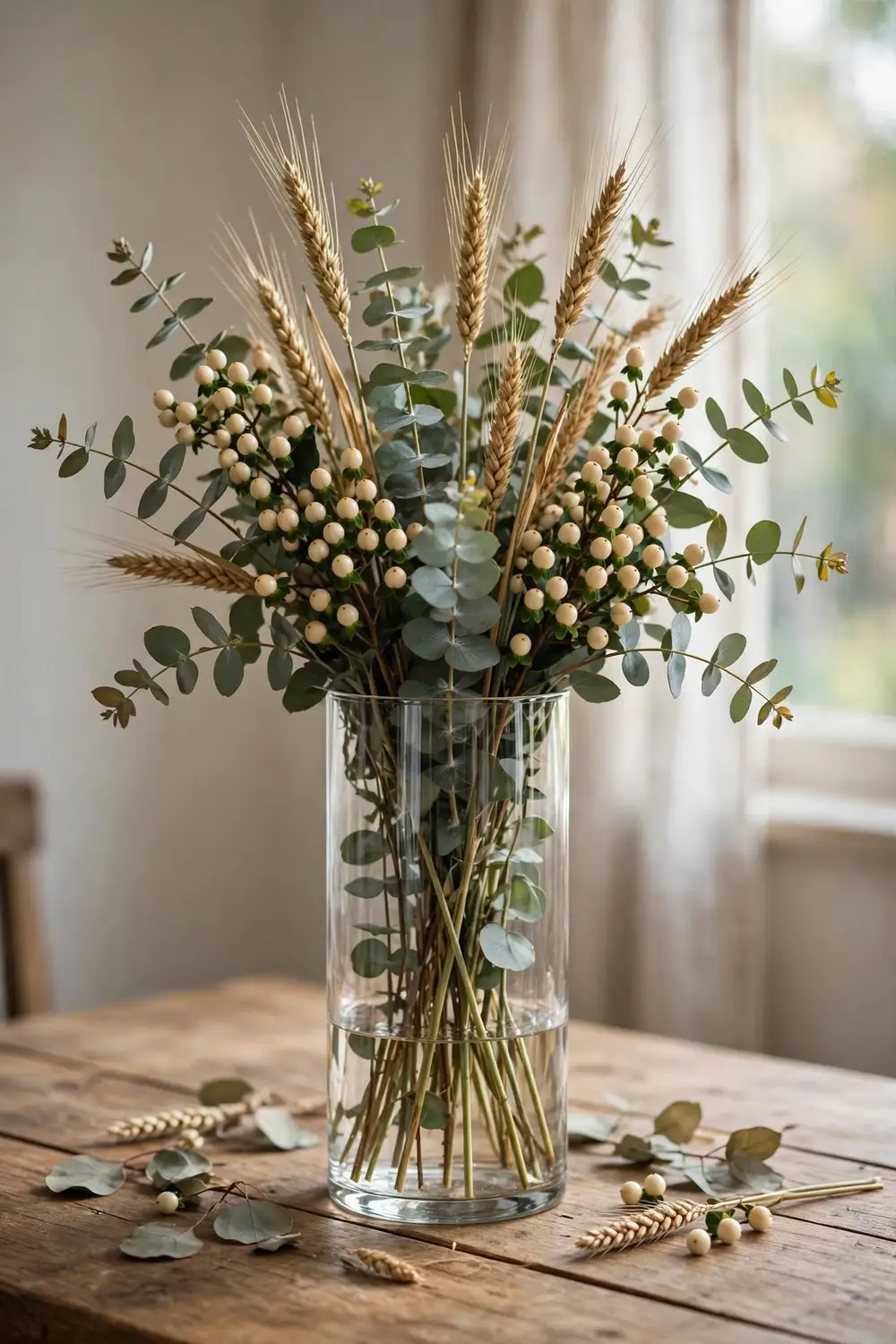 Dollar Tree Thanksgiving decor DIY eucalyptus and wheat centerpiece