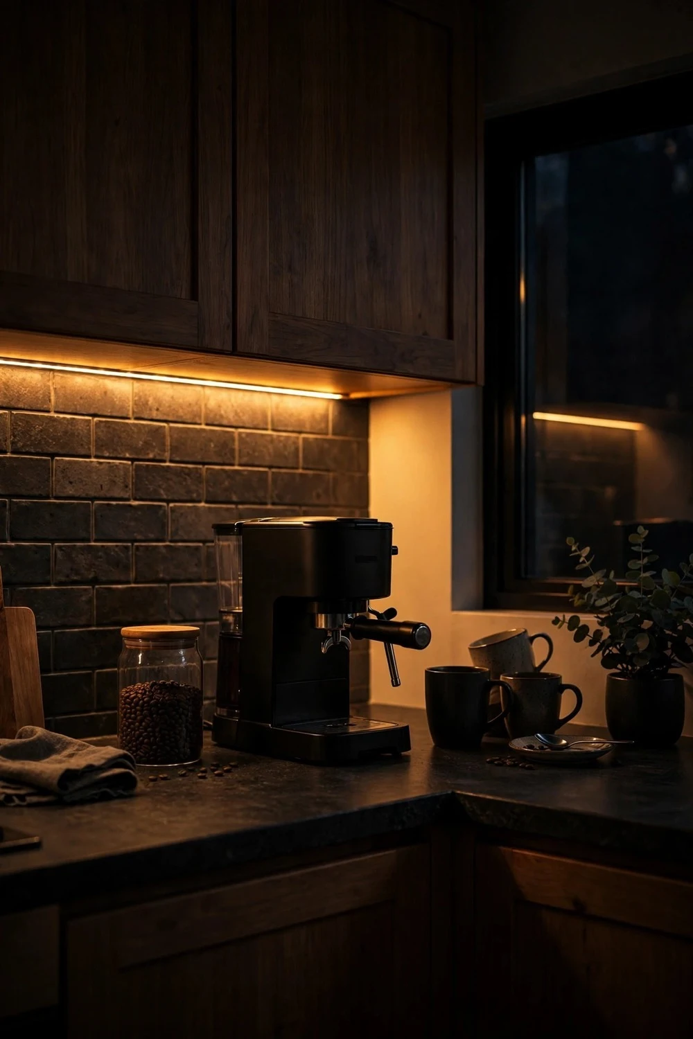How to set up a coffee station at home with warm LED lighting