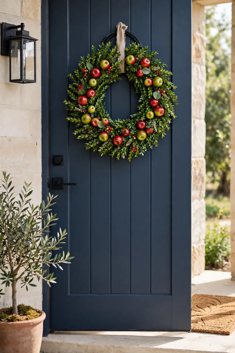 Apple and boxwood fall wreath Fall wreath ideas with an apple and boxwood wreath