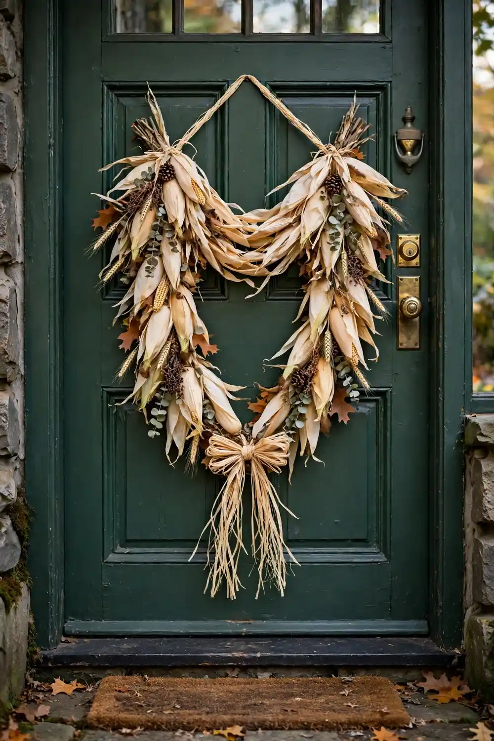 Dollar Tree Thanksgiving decor DIY corn husk door swag