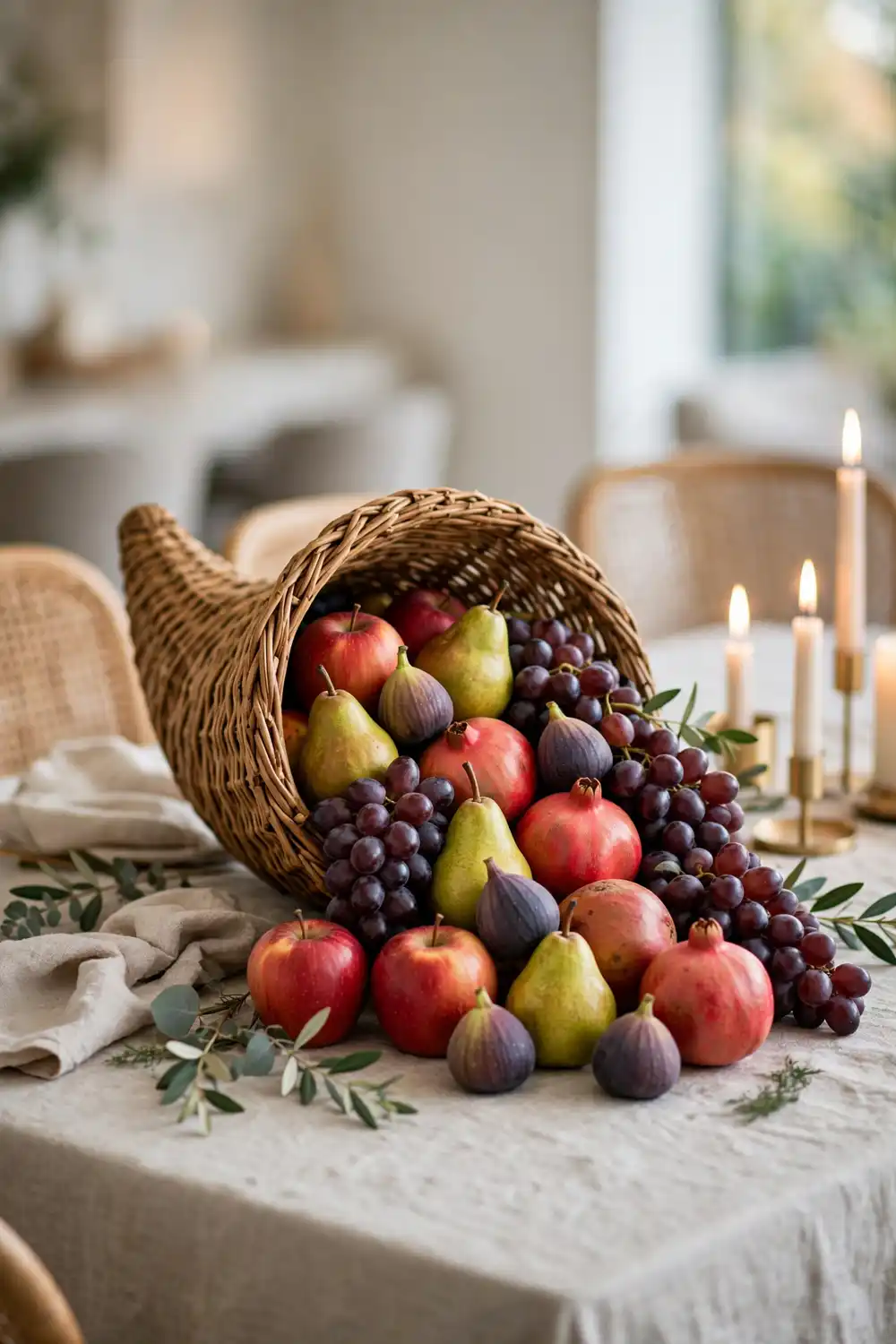 Cornucopia with Seasonal Fruit | Smart Decor Finds Cornucopia with seasonal fruit as an elegant Thanksgiving table decor centerpiece
