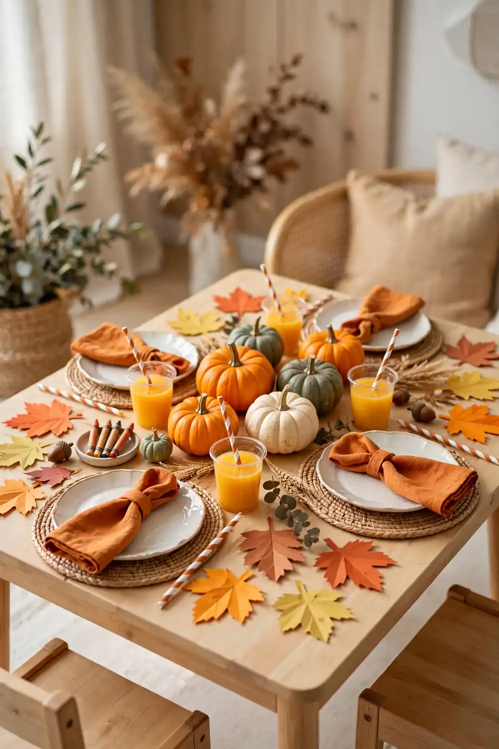 Kids Table Mini Thanksgiving Setup | Smart Decor Finds Kids table mini Thanksgiving setup with pumpkins and crafts