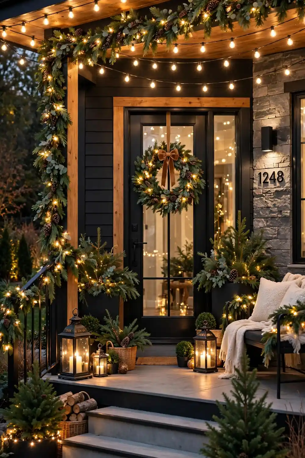 Evening Glow Porch Lighting Magic Christmas Porch Decor Idea Christmas porch glowing with evening lighting magic, a magical christmas porch decor idea