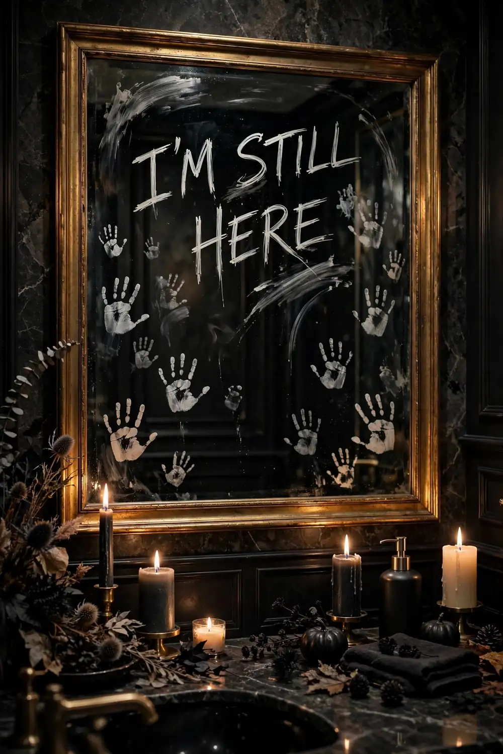 DIY Halloween decorations with spooky message written on mirror