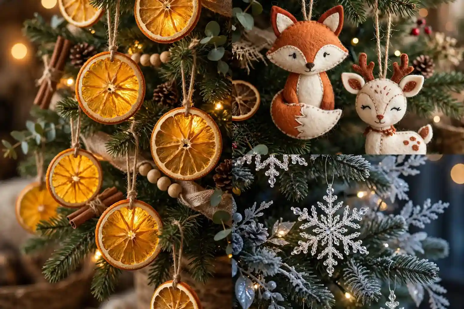Featured grid of handmade diy christmas ornament ideas on a decorated holiday tree