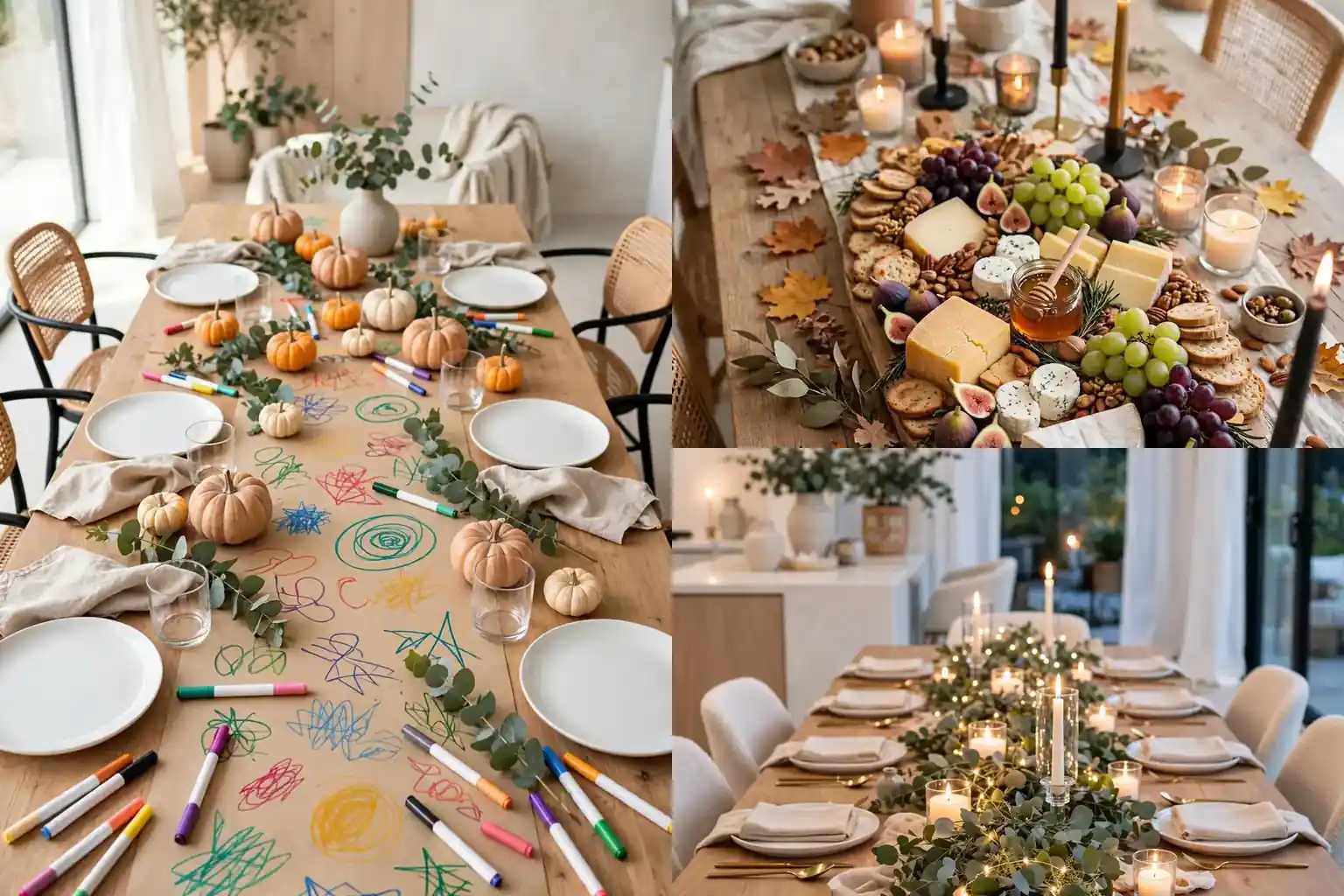 Friendsgiving table decor ideas featured collage of styled table details