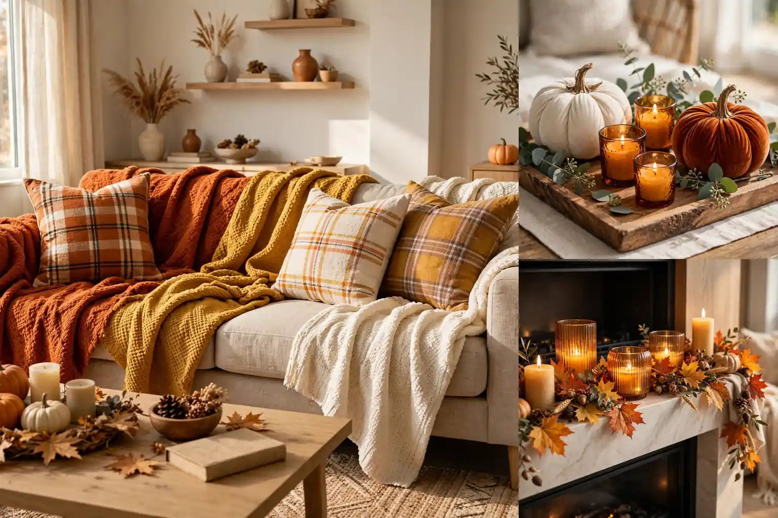 Warm thanksgiving living room styled for the holiday with cozy fall layers (featured image, set via Featured Image panel only)