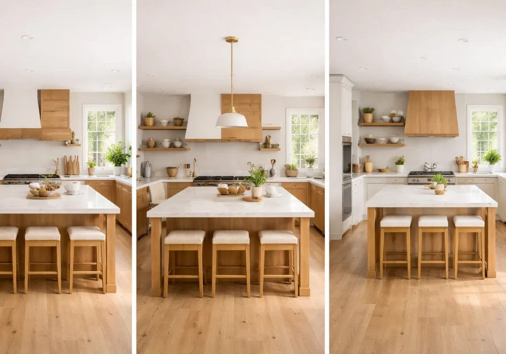 farmhouse kitchen ideas 3 image grid bright white and wood modern cozy design