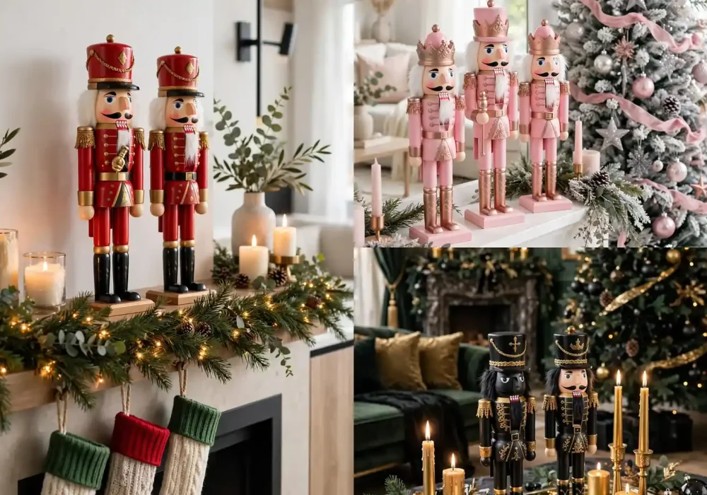 Nutcracker christmas decor ideas featured image with classic, pink and black and gold nutcracker displays